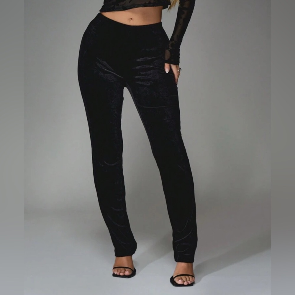 JC ⚜️🖤⚜️ Juicy Couture Velvet Leggings Black Solid Pull On Elastic Waist - Picture 4 of 14